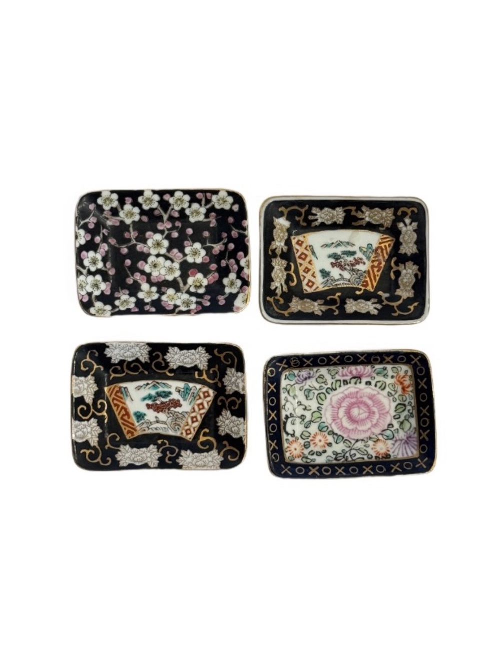 Vintage Gold Imari Hand-painted Porcelain Small Trinket Dish Set Of 4, JAPAN
